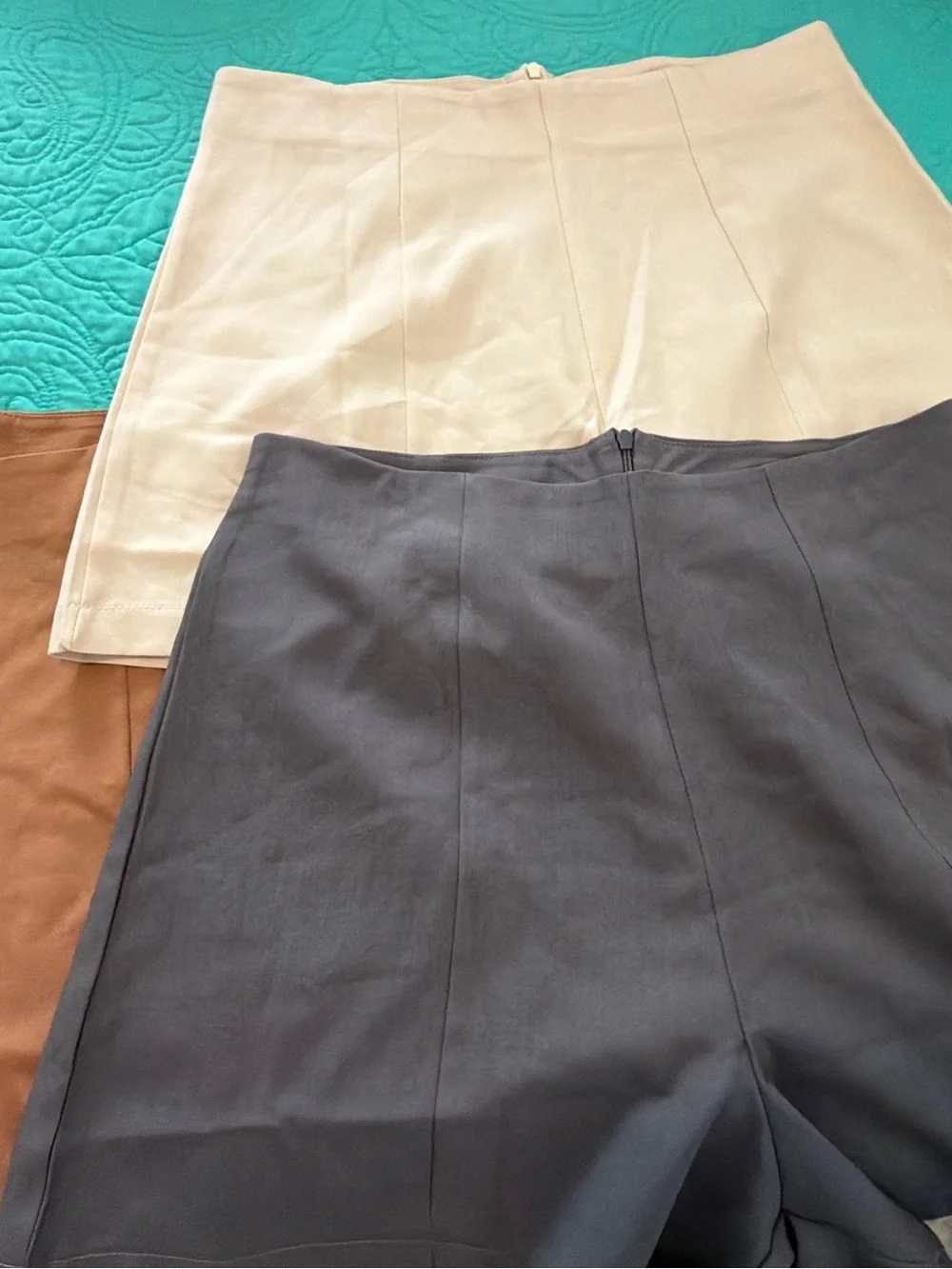 3 pair bundle High-Waist Mini Shorts in Cream,Gray, & Brown